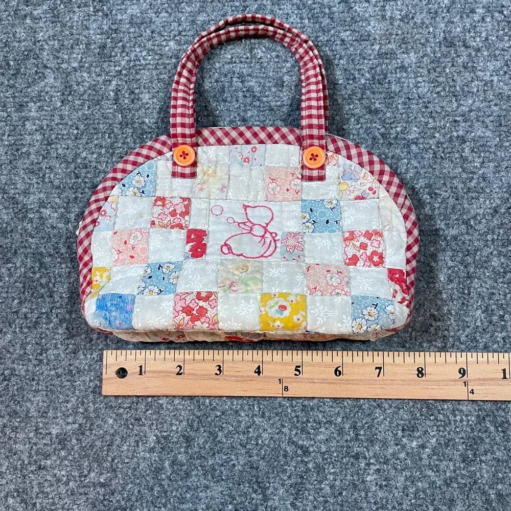 Handmade Patchwork Handbag Women Small Multicolor Sunbonnet Sue Quilted Gingham